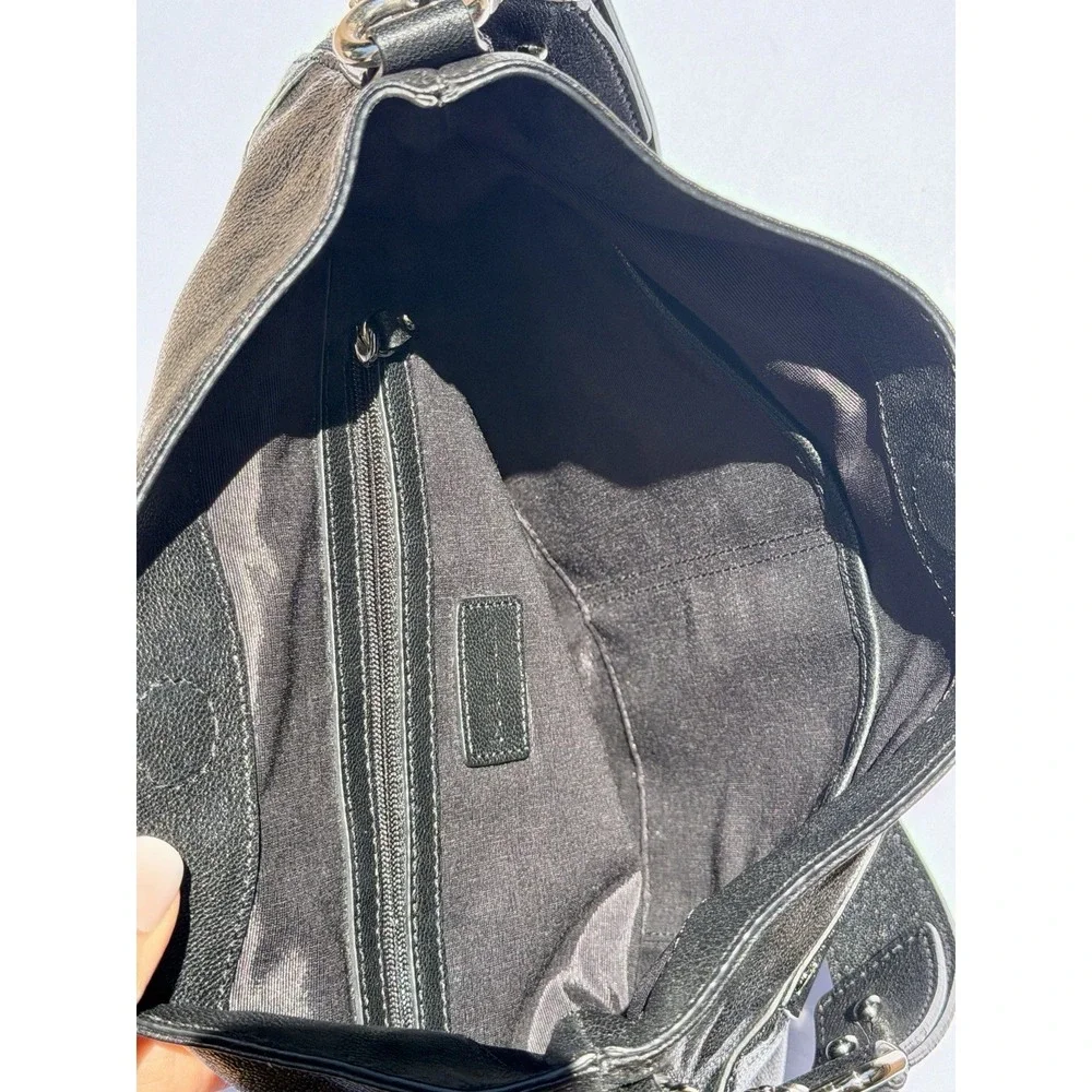 MILLY Black Leather Hobo Bag Expandable Bottom Silver Zip Shoulder Bag NWOT